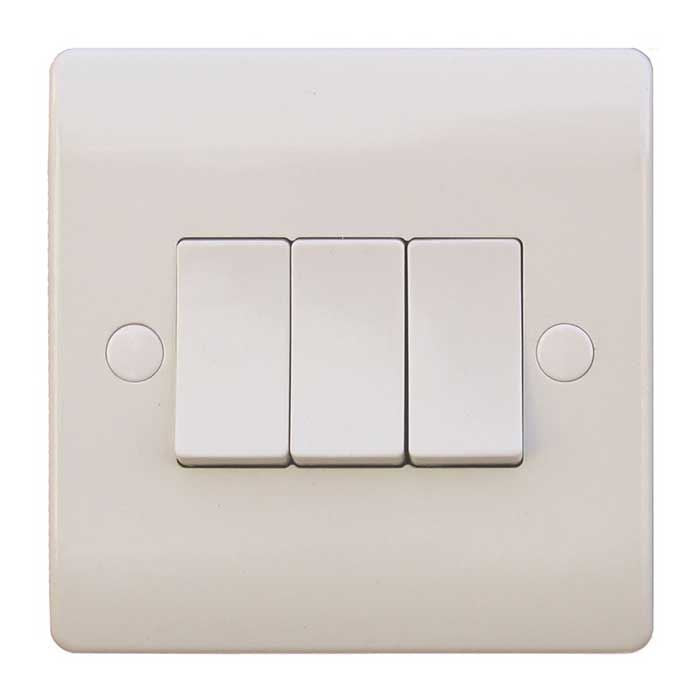 3 Gang 2 Way 10A White Wall Switch