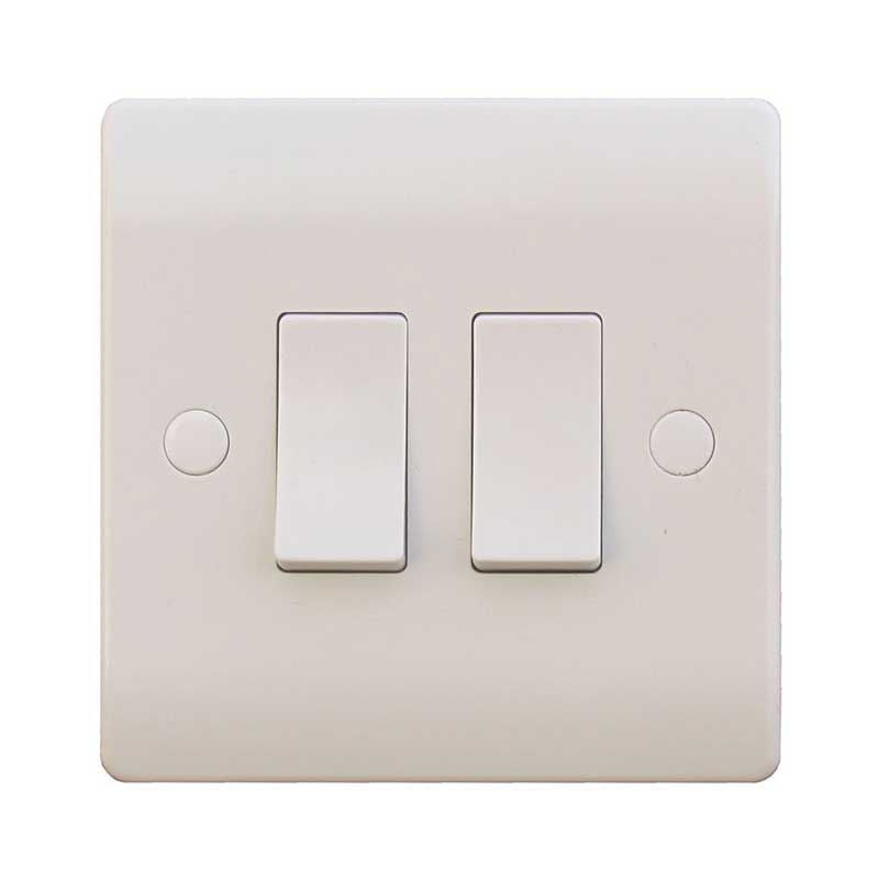 2 Gang 2 Way 10A White Wall Switch