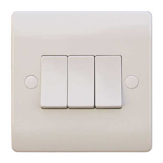 3 Gang 2 Way 10A White Wall Switch