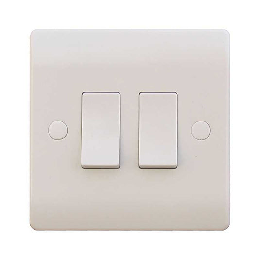 2 Gang 2 Way 10A White Wall Switch